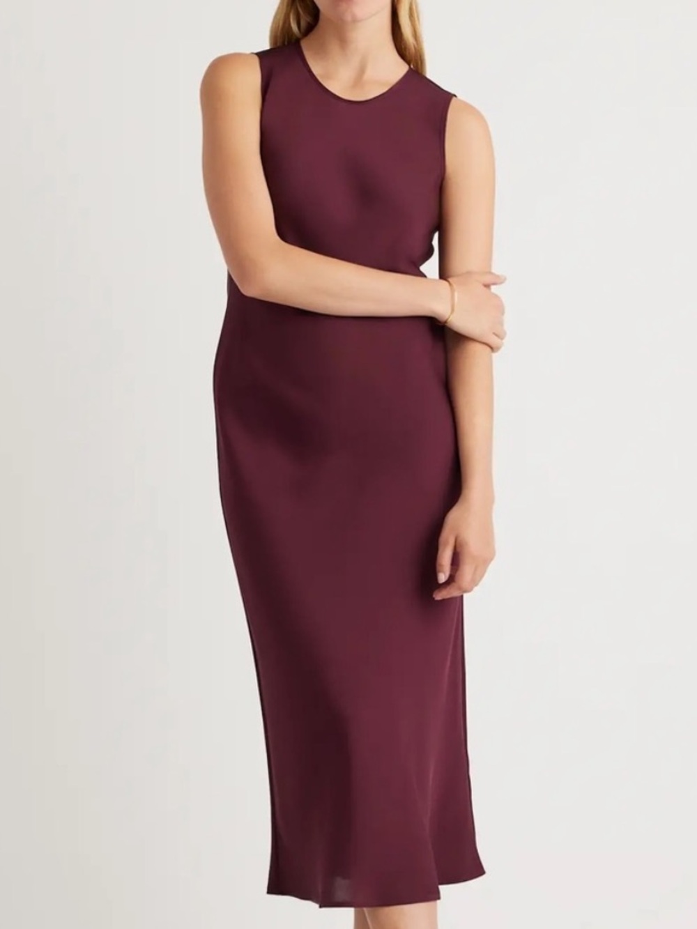 Quince Washable Silk Stretch Tank Midi Dress Wine Tasting Burgundy Maroon Medium